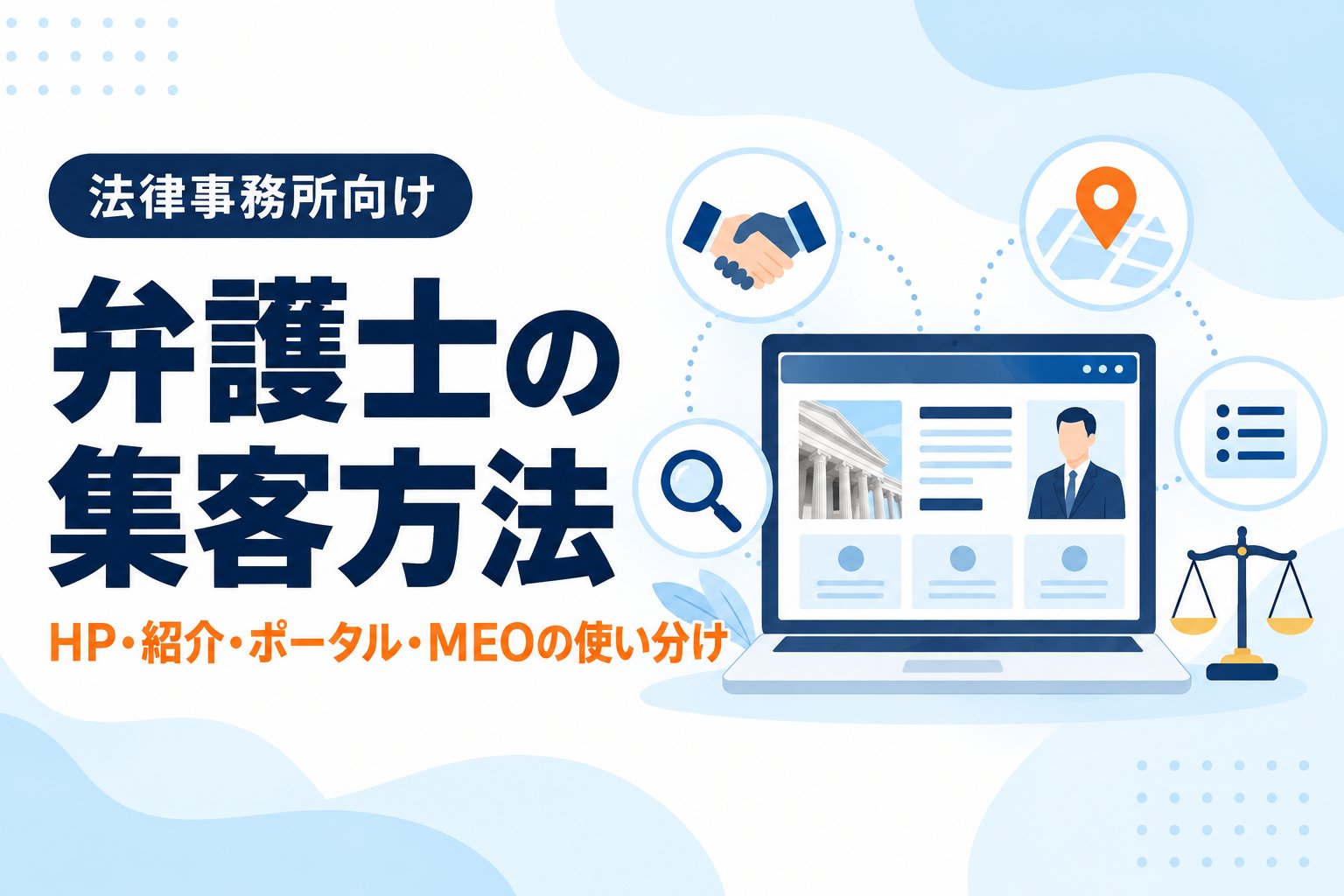 弁護士の集客方法｜HP・紹介・ポータル・MEOの使い分け