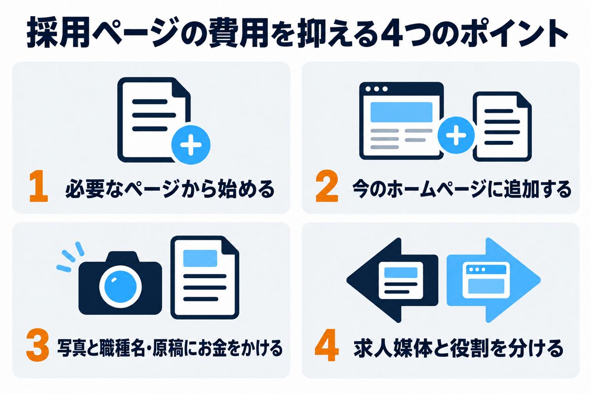 採用ページの費用を抑える4つのポイント